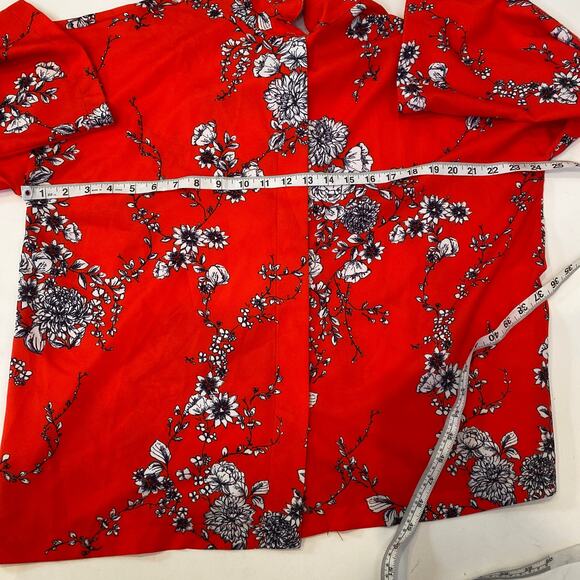 Bryn Walker Orange Red Floral Pants Set Button Down Blouse Crop Pants EUC Sz S/M - Picture 15 of 16